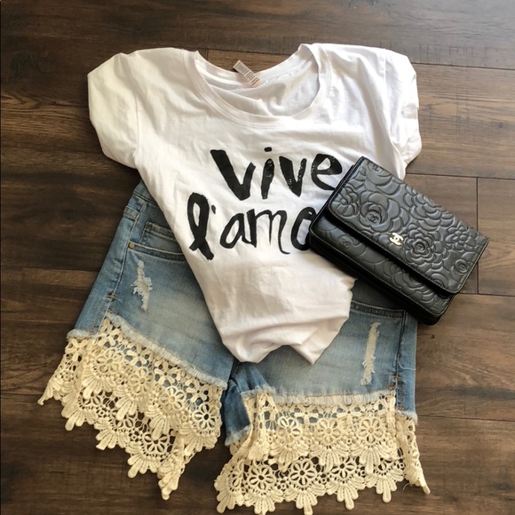 Pants - Crochet hem denim shorts